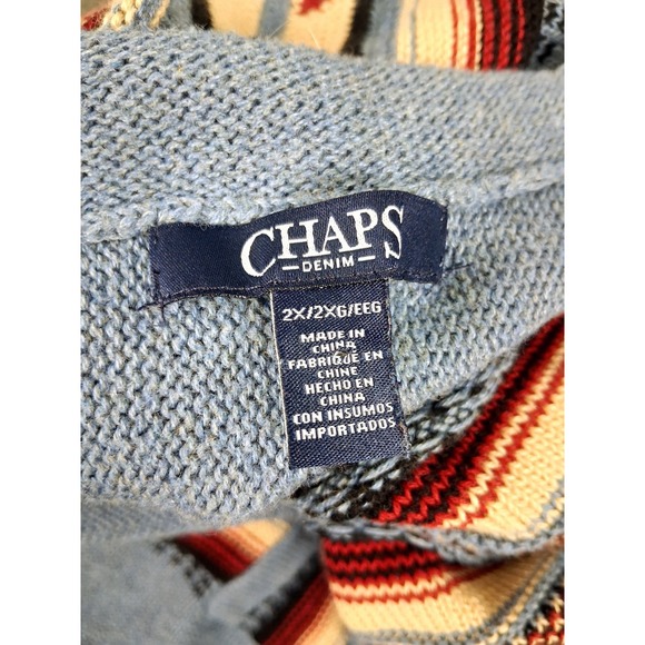 Chaps Womens Cardigan Sweater 2X Blue Aztec Western Long Loose - Picture 4 of 8